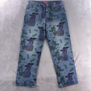 Supreme All Dogs Go To Heaven Jeans Mens Size 32x30 Blue Wash FW25 Loose Fit